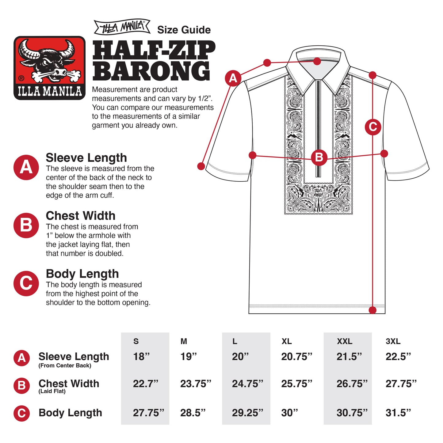 Half-Zip Barong - Gray