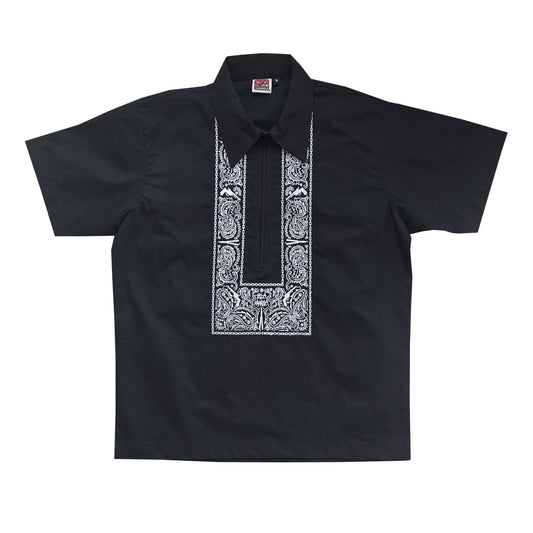 Half-Zip Barong - Black