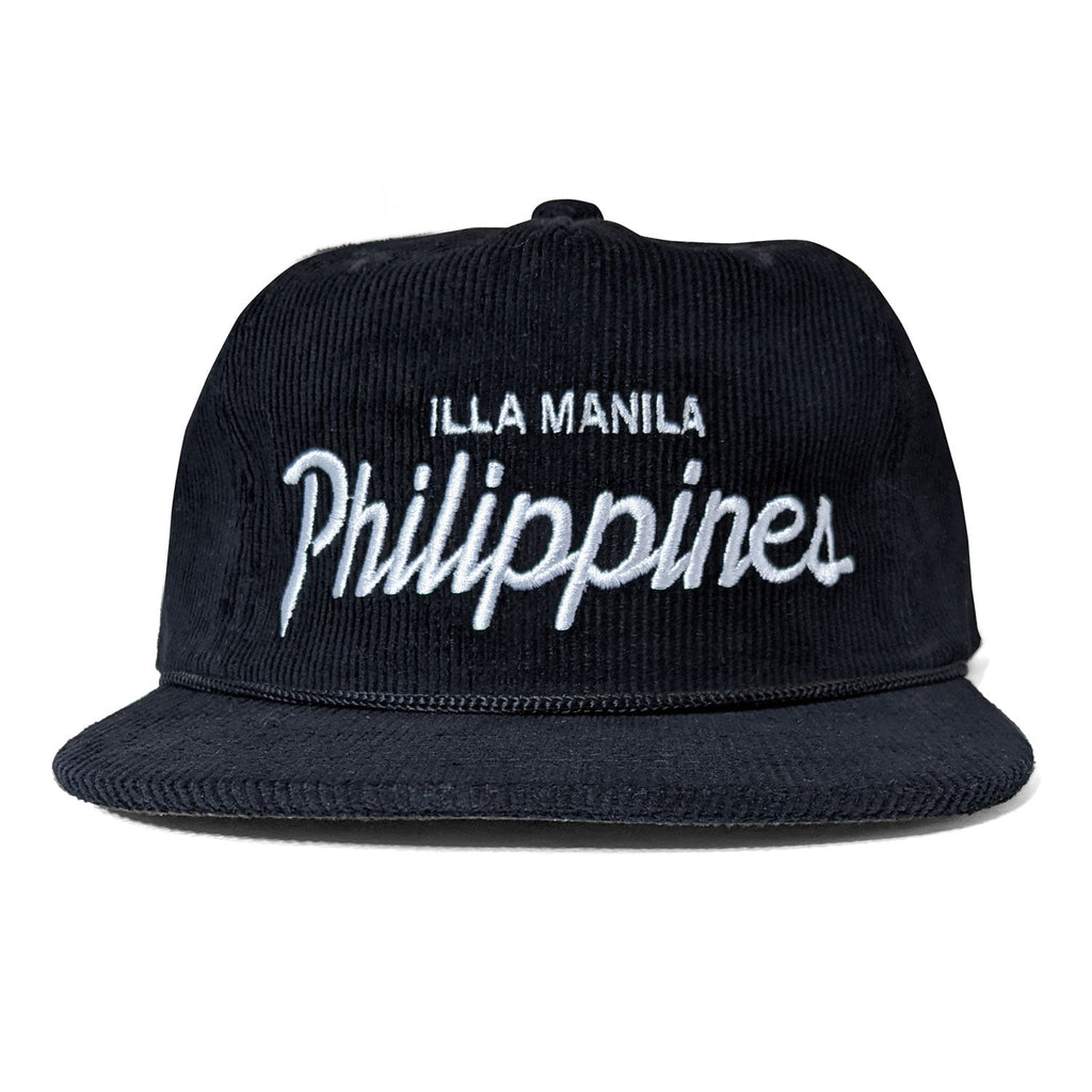 Philippines Script Corduroy Zipback Hat - Black